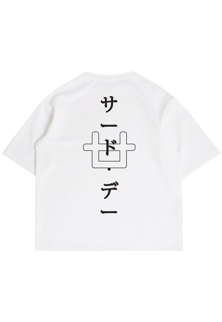 MTV98 Kaos Oversize Pria Gambar Belakang Bahan Tebal Scuba "katakana logo" putih