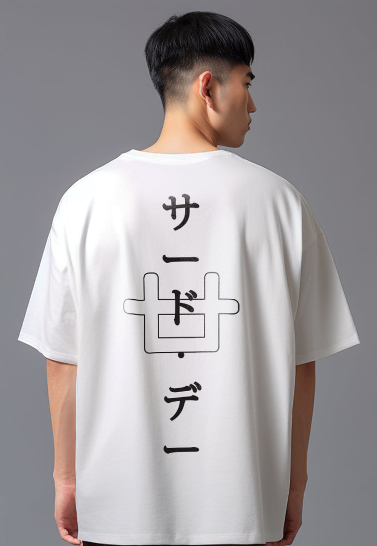 MTV98 Kaos Oversize Pria Gambar Belakang Bahan Tebal Scuba "katakana logo" putih