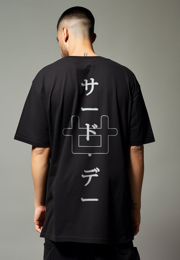 MTV99 Kaos Oversize Pria Gambar Belakang Bahan Tebal Scuba "katakana logo" hitam