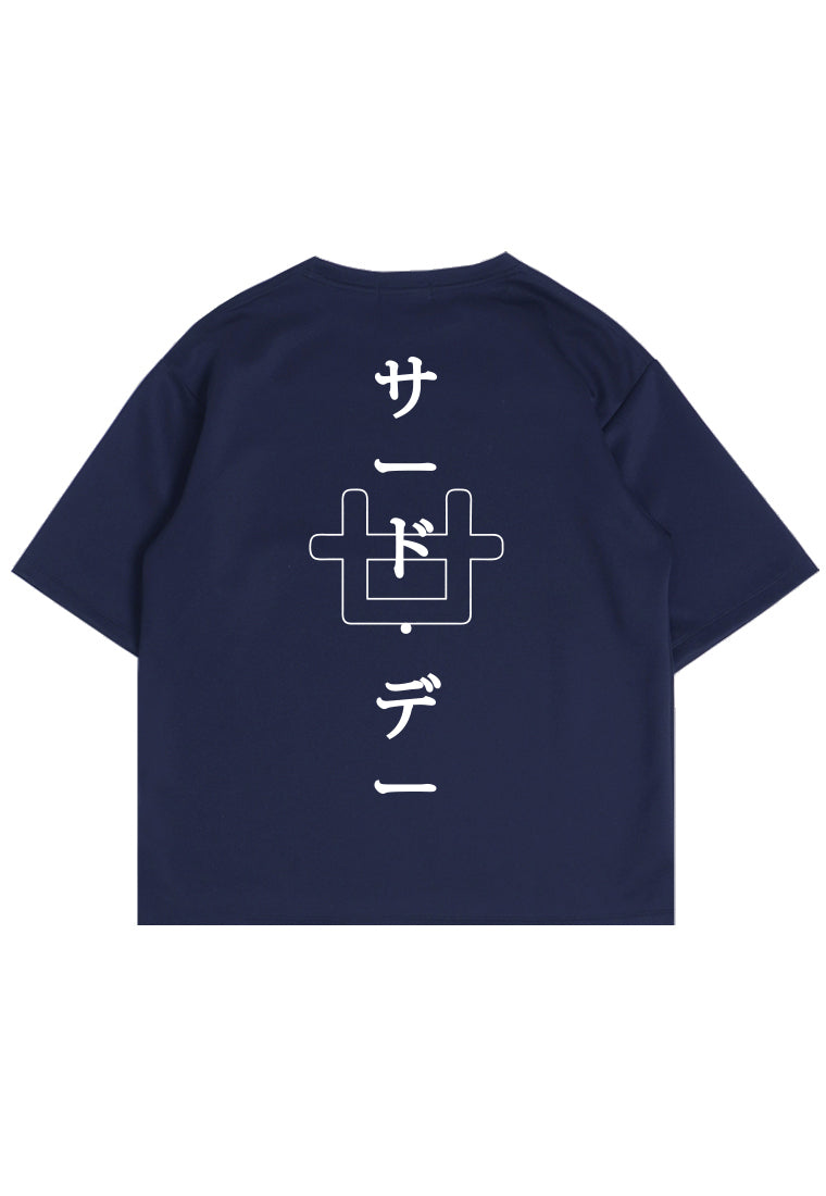 MTW01 Kaos Oversize Pria Gambar Belakang Bahan Tebal Scuba "katakana logo" navy