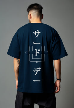 MTW01 Kaos Oversize Pria Gambar Belakang Bahan Tebal Scuba "katakana logo" navy