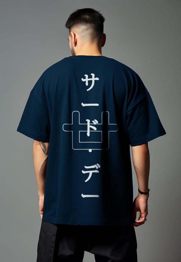 MTW01 Kaos Oversize Pria Gambar Belakang Bahan Tebal Scuba "katakana logo" navy