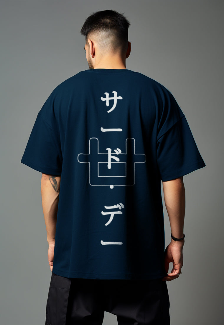 MTW01 Kaos Oversize Pria Gambar Belakang Bahan Tebal Scuba "katakana logo" navy