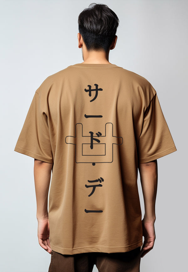 MTW02 Kaos Oversize Pria Gambar Belakang Bahan Tebal Scuba "katakana logo" khaki