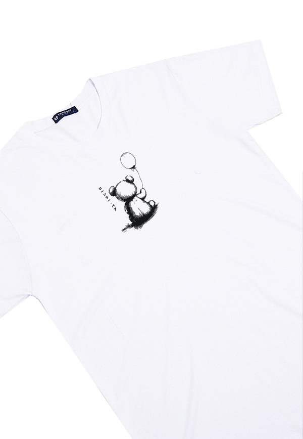MTW03 Kaos Pria Tangan Pendek Instacool "sitting teddy bear" putih