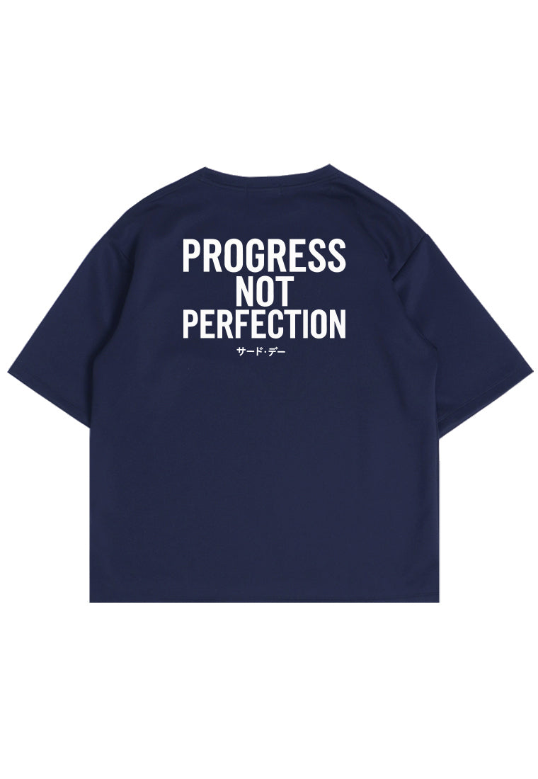 MTW10 Kaos Oversize Gym Bahan Scuba Tebal Scubalux "progress not perfection" navy
