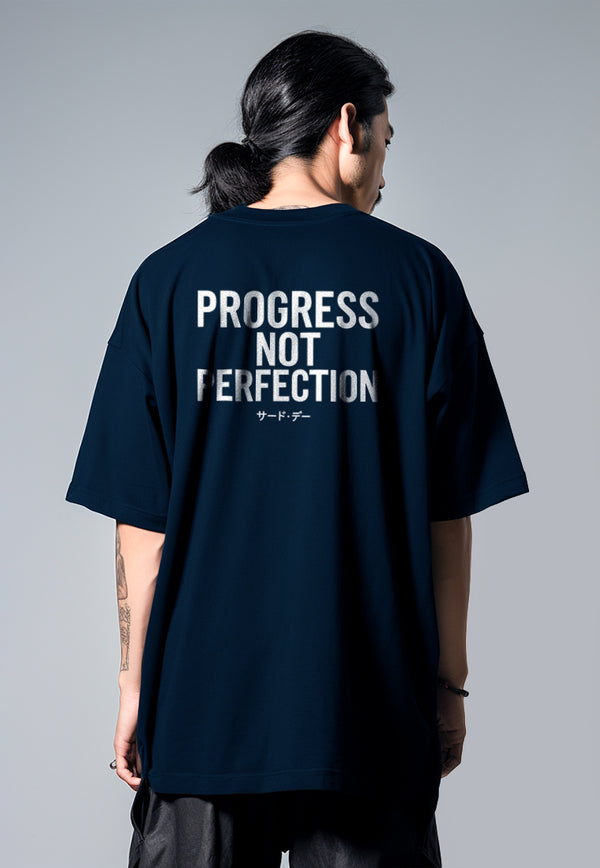 MTW10 Kaos Oversize Gym Bahan Scuba Tebal Scubalux "progress not perfection" navy