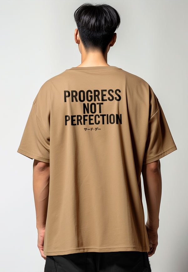 MTW11 Kaos Oversize Gym Bahan Scuba Tebal Scubalux "progress not perfection" khaki