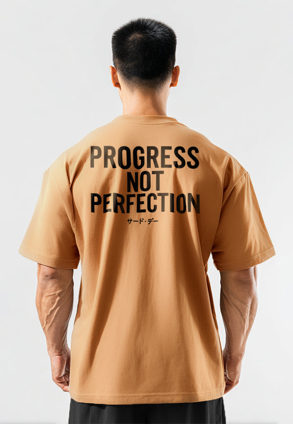 MTW11 Kaos Oversize Gym Bahan Scuba Tebal Scubalux "progress not perfection" khaki