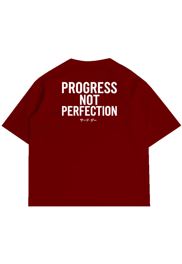 MTW12 Kaos Oversize Gym Bahan Scuba Tebal Scubalux "progress not perfection" maroon