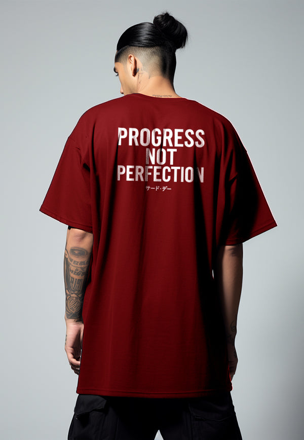MTW12 Kaos Oversize Gym Bahan Scuba Tebal Scubalux "progress not perfection" maroon