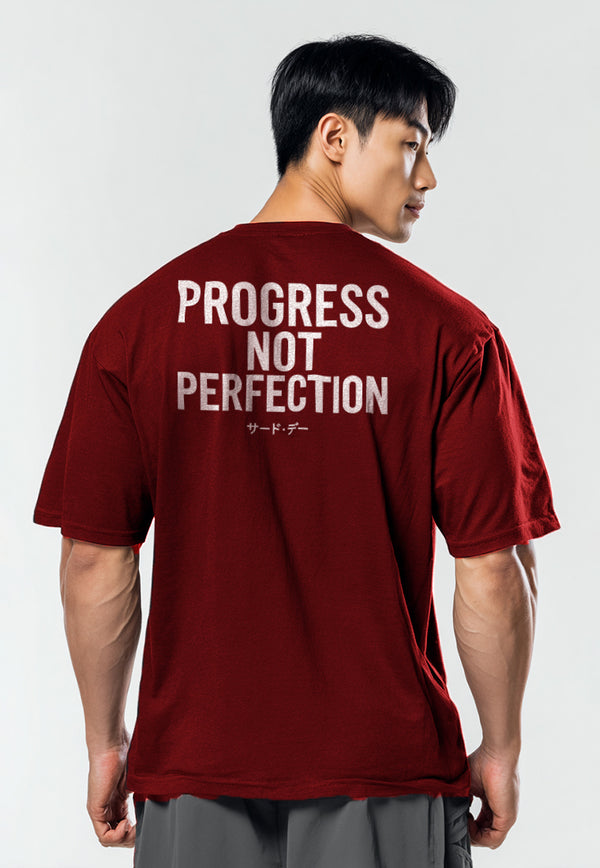 MTW12 Kaos Oversize Gym Bahan Scuba Tebal Scubalux "progress not perfection" maroon