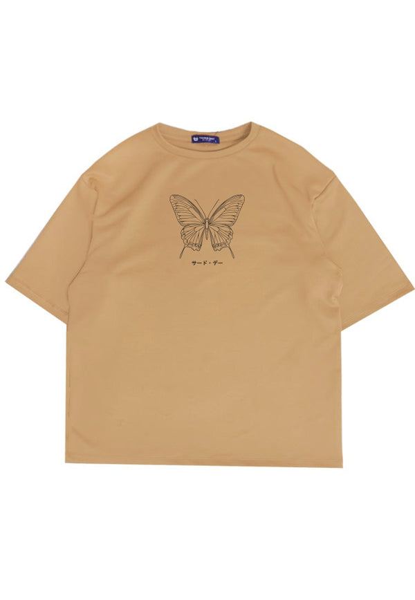 MTW15 Kaos Butterfly Kupu Kupu Oversize Tebal Scuba khaki