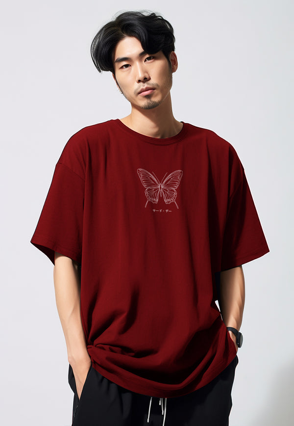 MTW16 Kaos Butterfly Kupu Kupu Oversize Tebal Scuba maroon