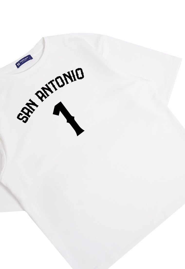 MTW19 kaos baju basket basketball t shirt oversize bahan tebal scuba "fsan antonio 1" putih