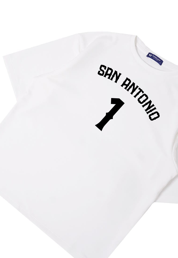 MTW19 kaos baju basket basketball t shirt oversize bahan tebal scuba "fsan antonio 1" putih
