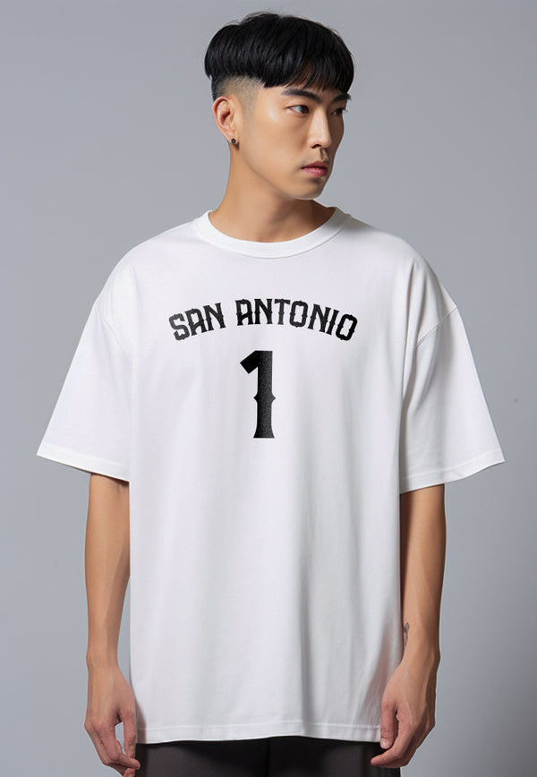 MTW19 kaos baju basket basketball t shirt oversize bahan tebal scuba "fsan antonio 1" putih