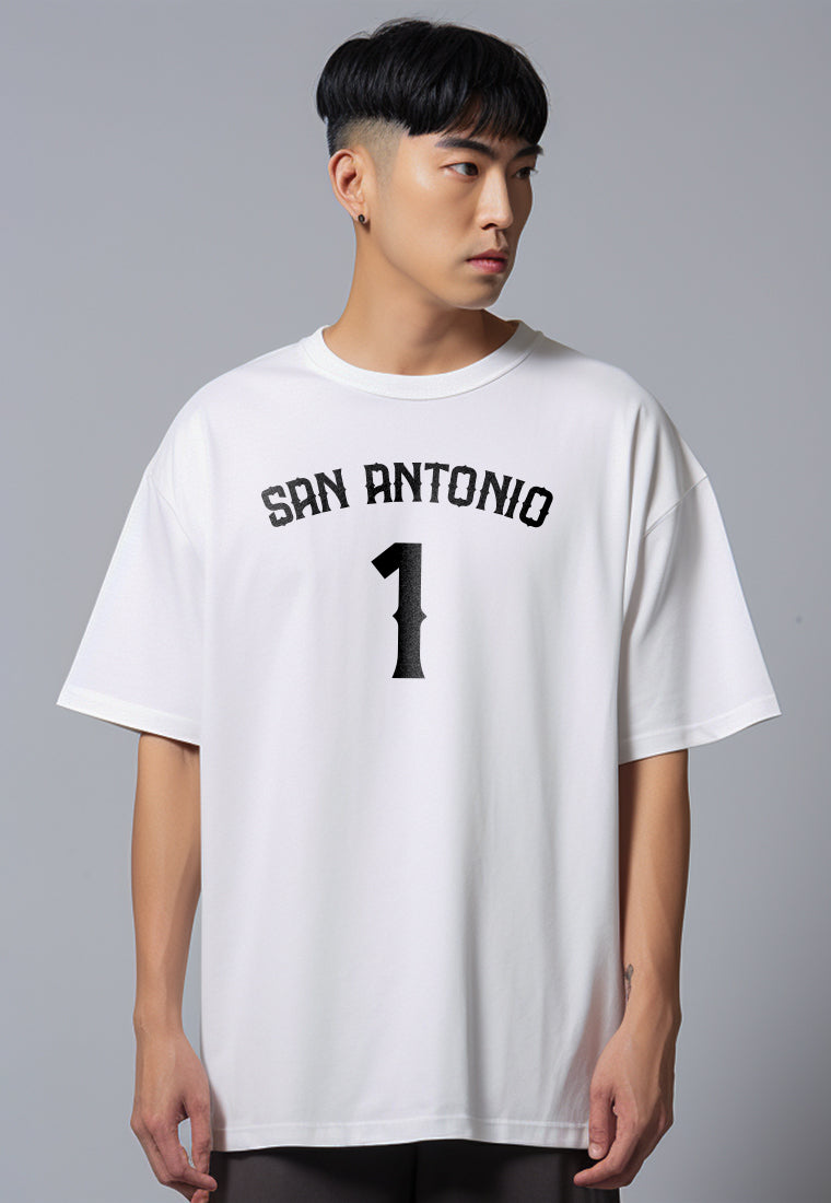 MTW19 kaos baju basket basketball t shirt oversize bahan tebal scuba "fsan antonio 1" putih