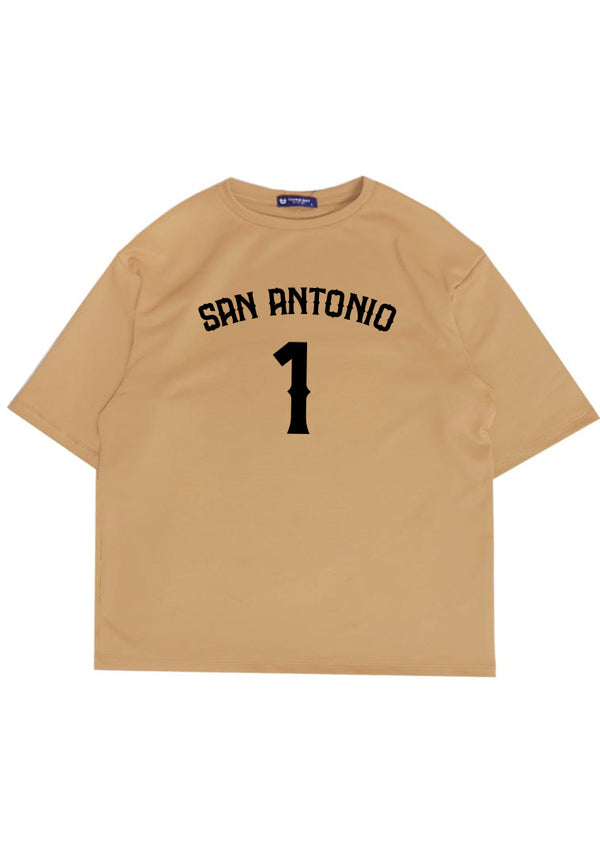 MTW21 kaos baju basket basketball t shirt oversize bahan tebal scuba "fsan antonio 1" khaki