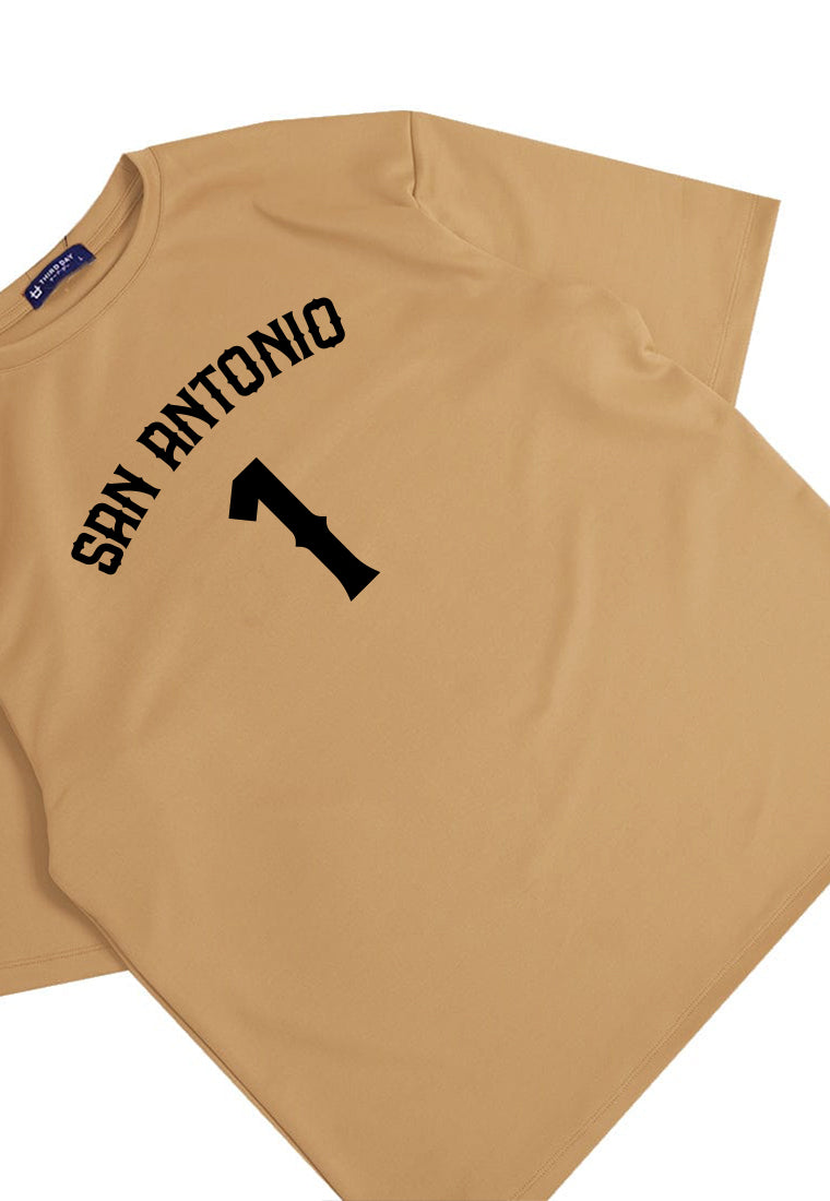 MTW21 kaos baju basket basketball t shirt oversize bahan tebal scuba "fsan antonio 1" khaki