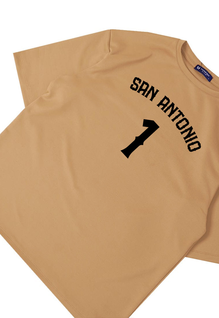 MTW21 kaos baju basket basketball t shirt oversize bahan tebal scuba "fsan antonio 1" khaki