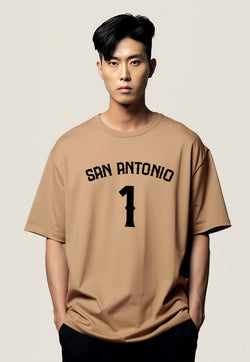 MTW21 kaos baju basket basketball t shirt oversize bahan tebal scuba "fsan antonio 1" khaki