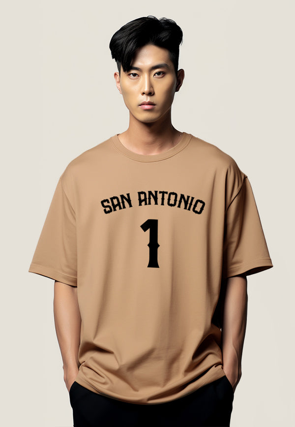 MTW21 kaos baju basket basketball t shirt oversize bahan tebal scuba "fsan antonio 1" khaki