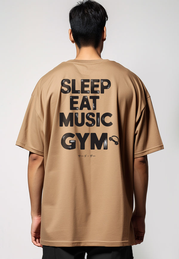 MTW23 Kaos Oversize Gym Bahan Tebal Scuba "sleep eat music gym" khaki