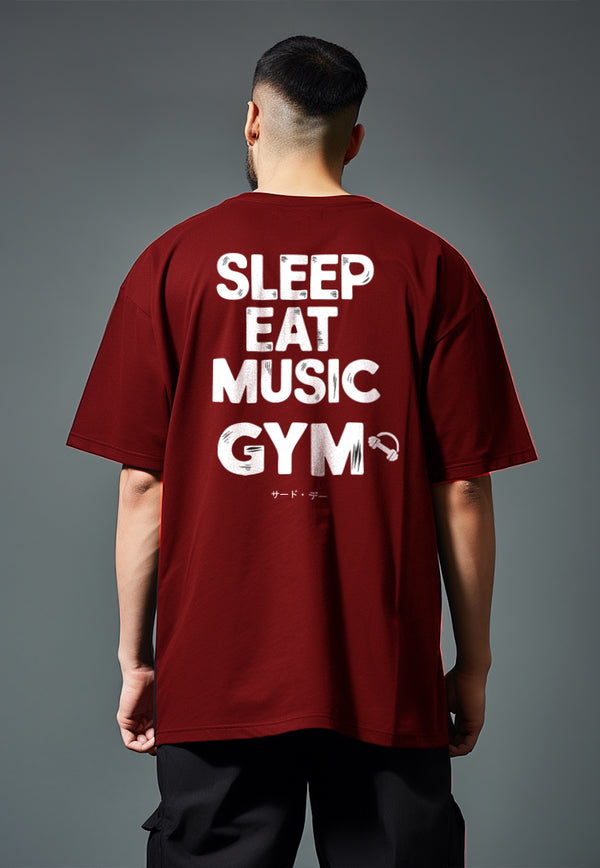 MTW24 Kaos Oversize Gym Bahan Tebal Scuba "sleep eat music gym" maroon