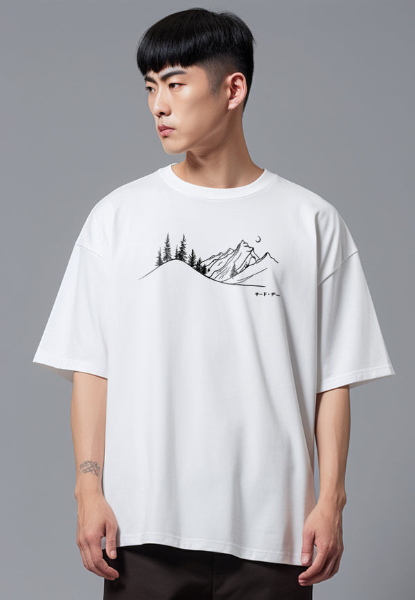 MTW25 Kaos Oversize Bahan Tebal Scubalux "landscape" putih