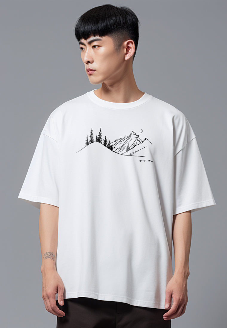 MTW25 Kaos Oversize Bahan Tebal Scubalux "landscape" putih
