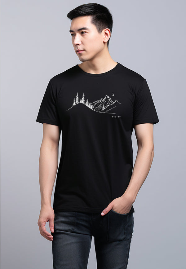 MTW28 Kaos Lengan Pendek Pria Landscape instacool hitam