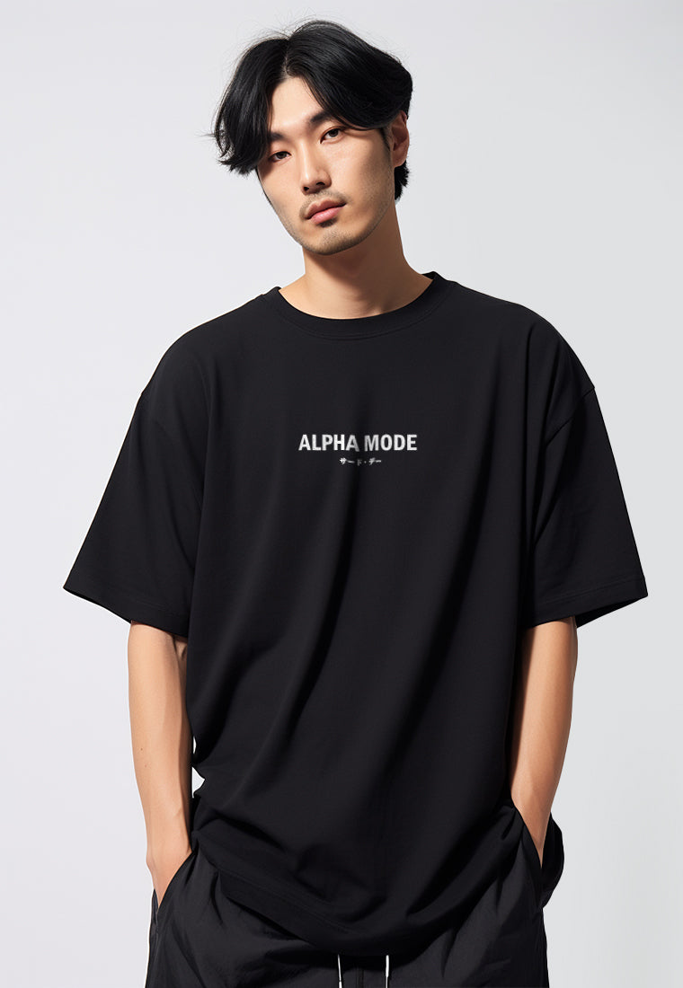 MTW35 Kaos Oversize Gym Pria Scuba Tebal "alpha mode" hitam
