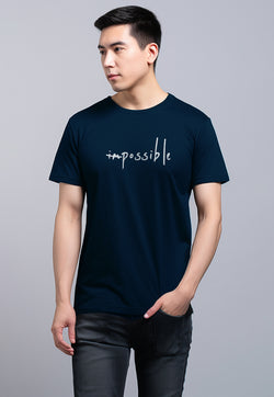 MTW37 Kaos Lengan Pendek Simpel Pria Instacool "im possible" navy