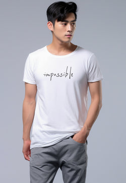 MTW39 Kaos Lengan Pendek Simpel Pria Instacool "im possible" putih