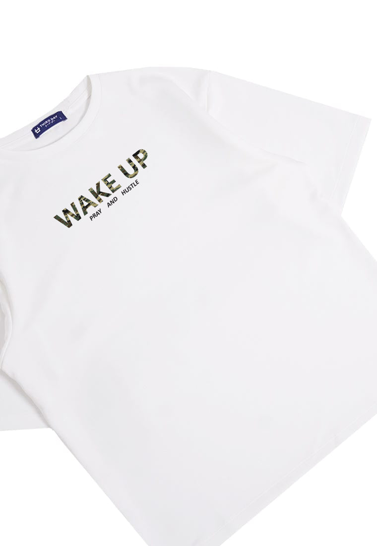 MTW55 Kaos Oversize Aesthetic Bahan Tebal "wake up" putih
