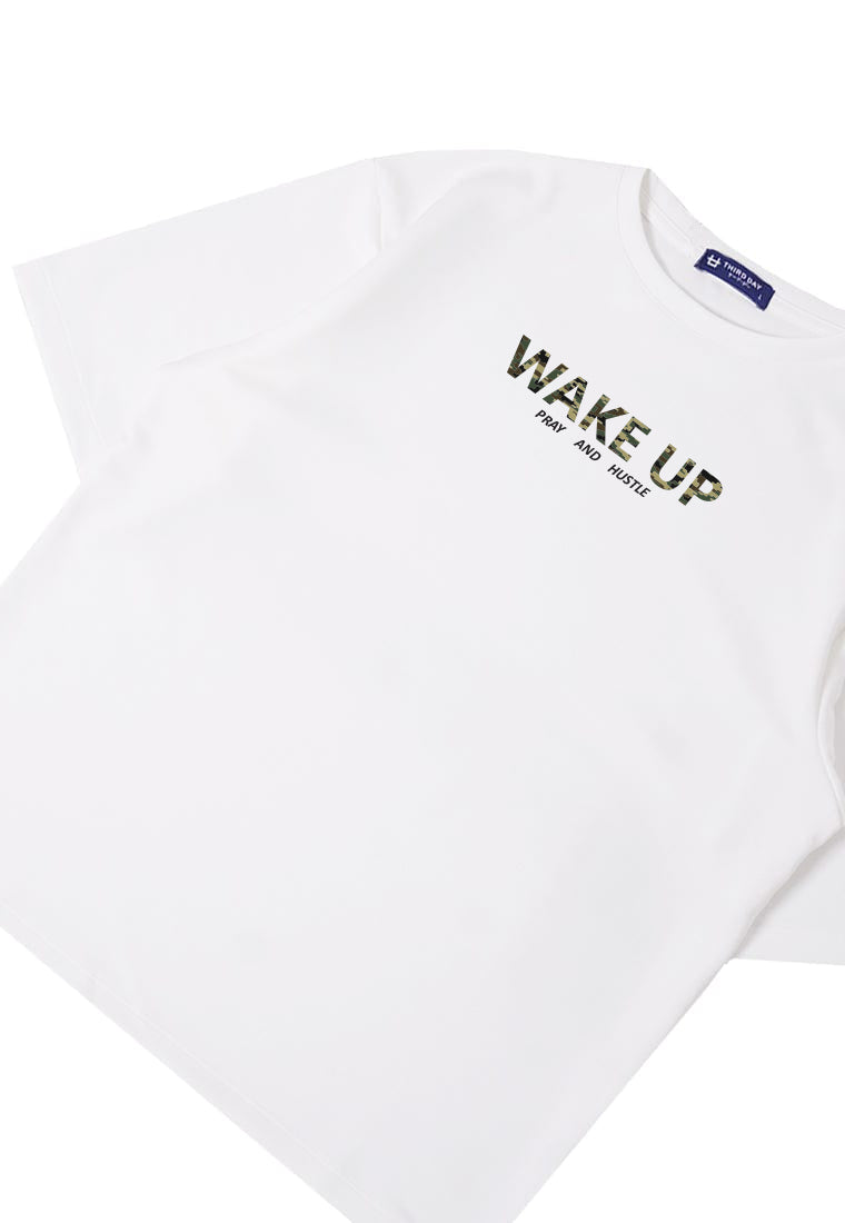 MTW55 Kaos Oversize Aesthetic Bahan Tebal "wake up" putih