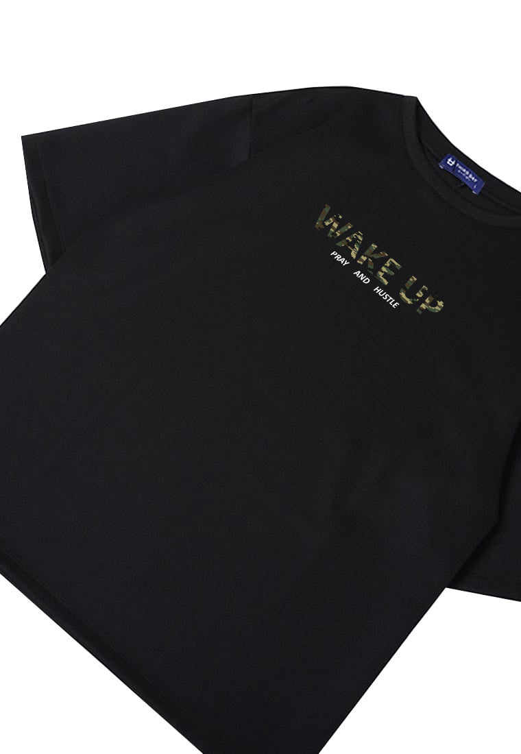MTW56 Kaos Oversize Aesthetic Bahan Tebal "wake up" hitam