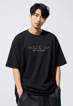 MTW56 Kaos Oversize Aesthetic Bahan Tebal "wake up" hitam