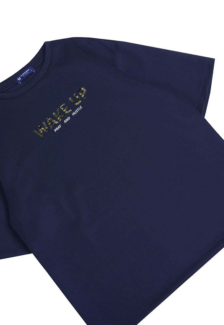 MTW57 Kaos Oversize Aesthetic Bahan Tebal "wake up" navy