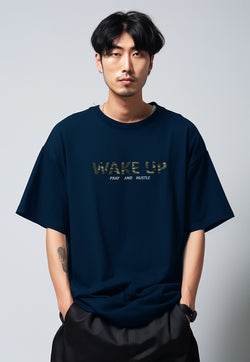 MTW57 Kaos Oversize Aesthetic Bahan Tebal "wake up" navy