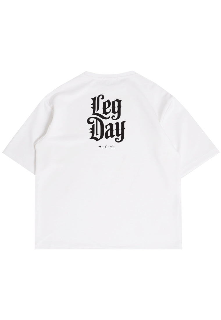 MTW67 Kaos Oversize Gym Bahan Tebal Scubalux "leg day" putih