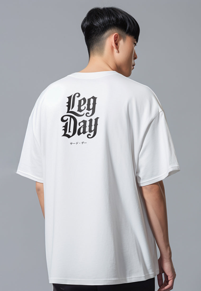 MTW67 Kaos Oversize Gym Bahan Tebal Scubalux "leg day" putih
