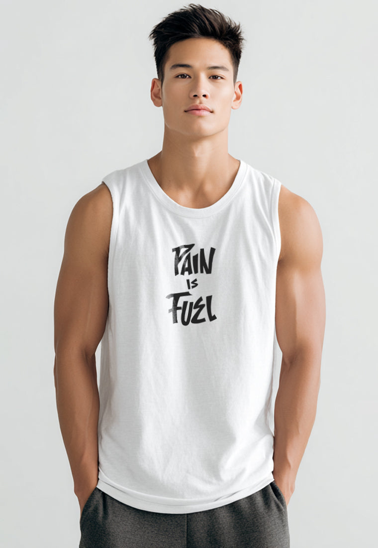 MTW71 Kaos Kutung Tank Top Instacool "pain and fuel" putih