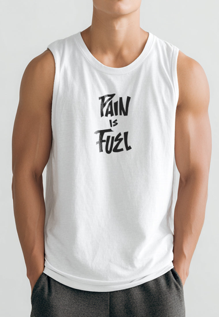 MTW71 Kaos Kutung Tank Top Instacool "pain and fuel" putih