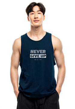 MTW78 Kaos Kutung Tank Top Instacool "never give up" navy