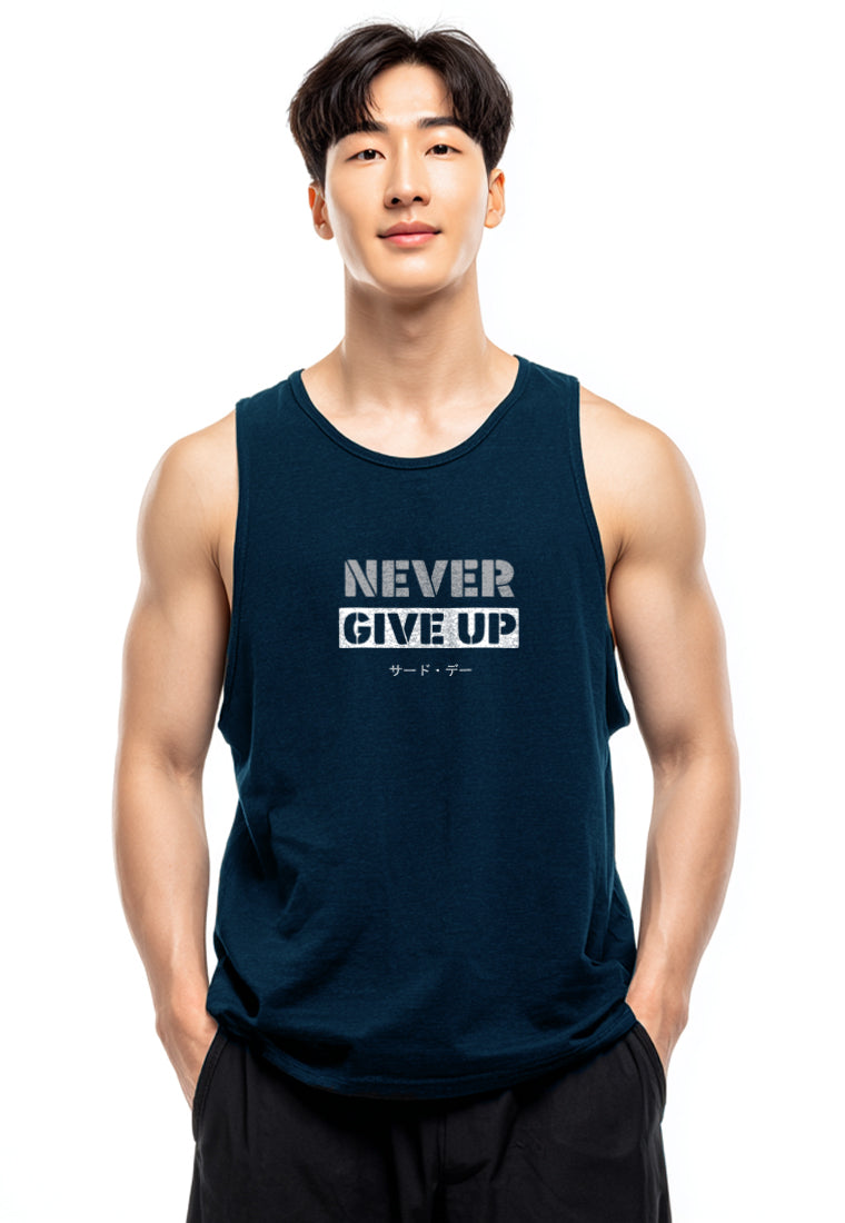 MTW78 Kaos Kutung Tank Top Instacool "never give up" navy