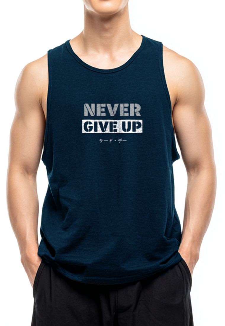 MTW78 Kaos Kutung Tank Top Instacool "never give up" navy