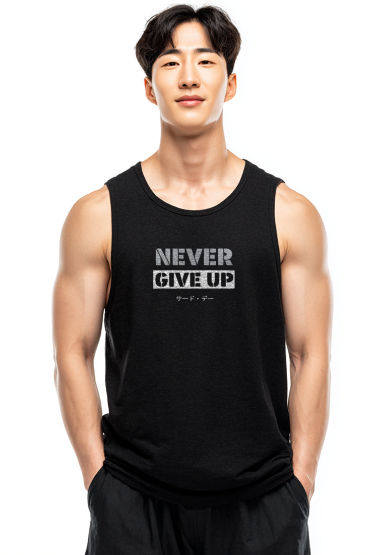 MTW79 Kaos Kutung Tank Top Instacool "never give up" hitam