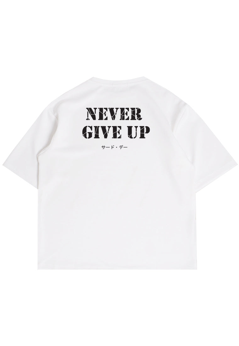 MTW80 Kaos Oversize Gym ScubaLux Bahan Tebal "never give up" putih